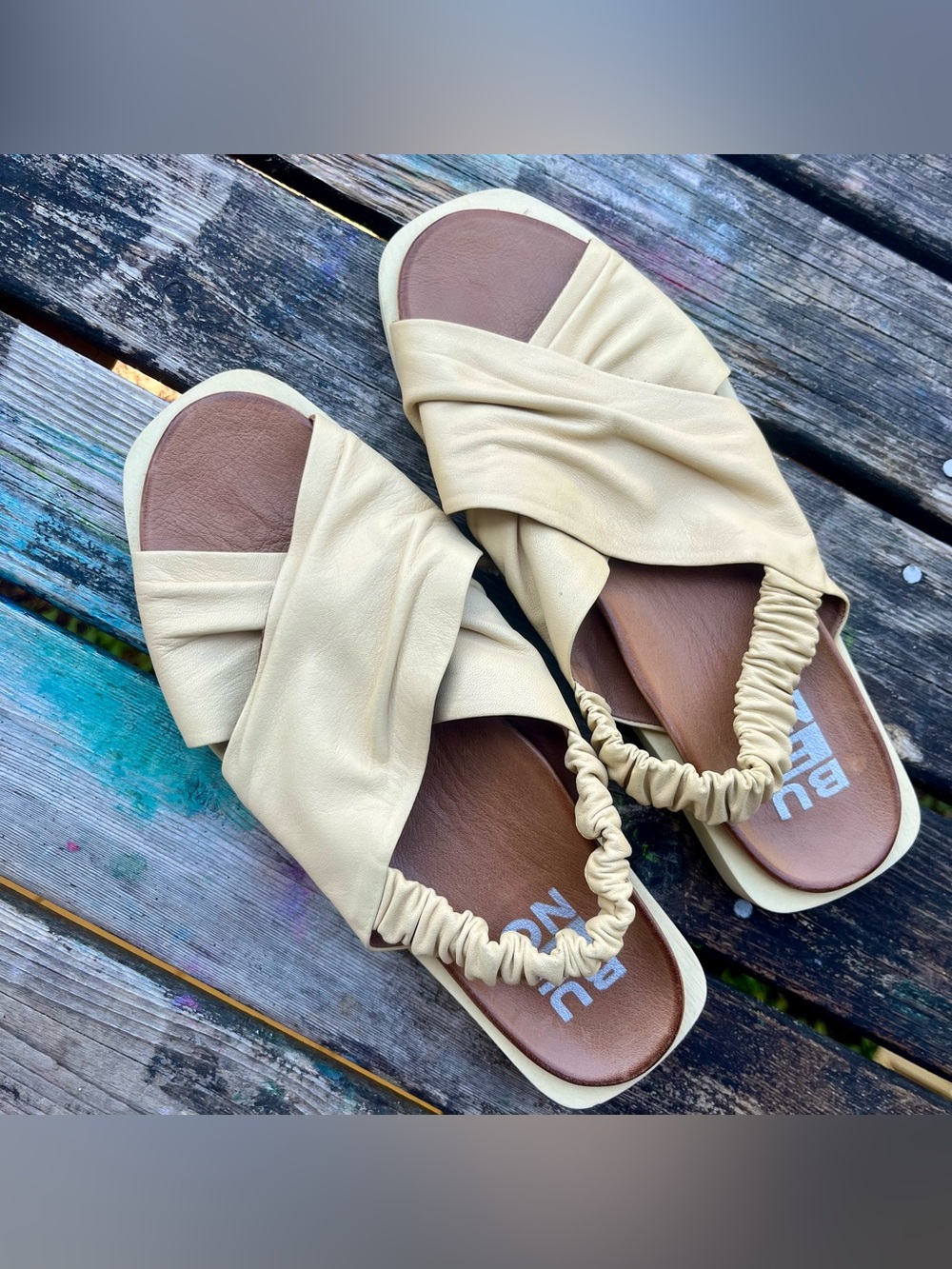 BUENO Shoes Boho Soft Light Yellow Leather Sandals